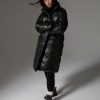 Down-padded iridescent fabric maxi-jacket