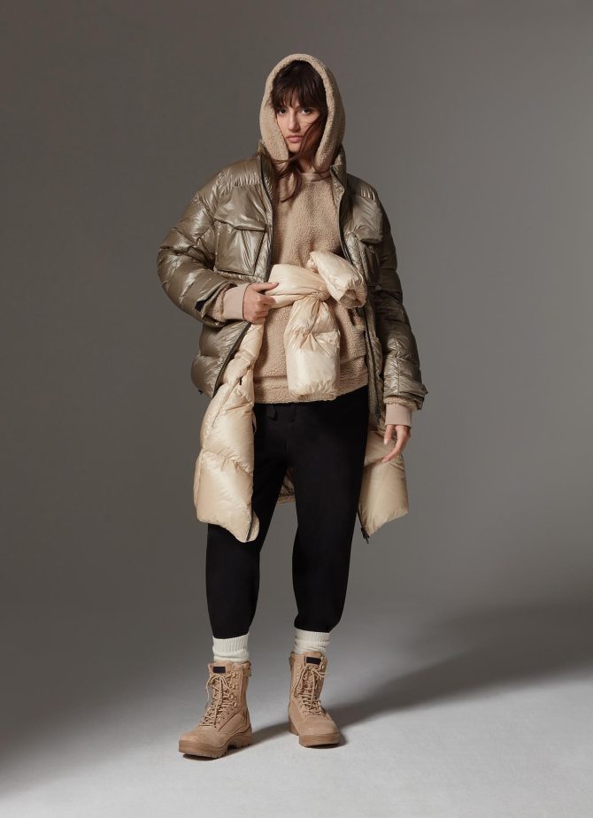 Maxi down jacket with chest pockets