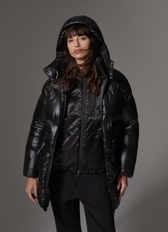 Maxi-down jacket with adjustable waist