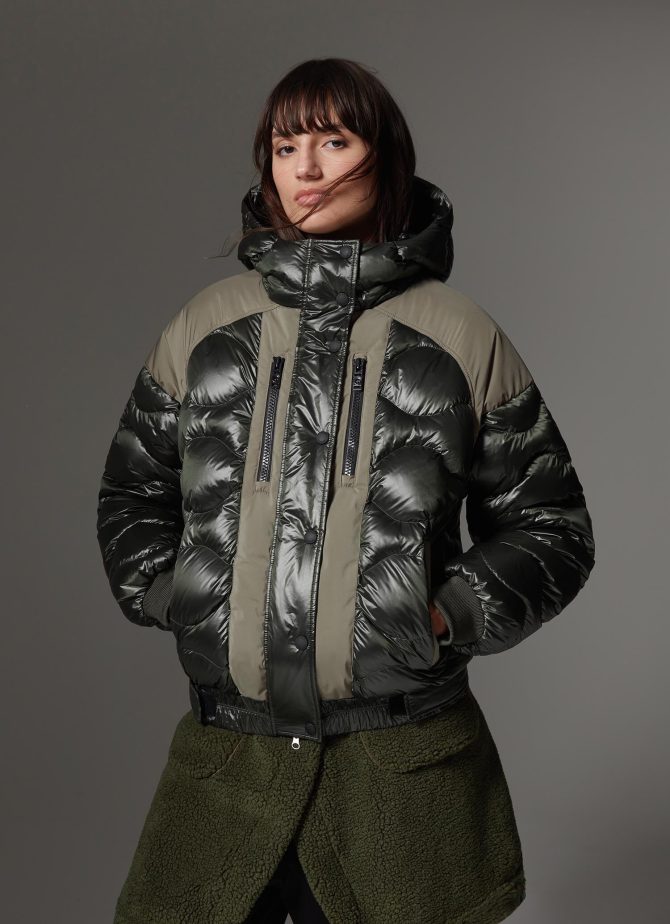 Bomber jacket with fixed hood and bubble quilting - Image 3