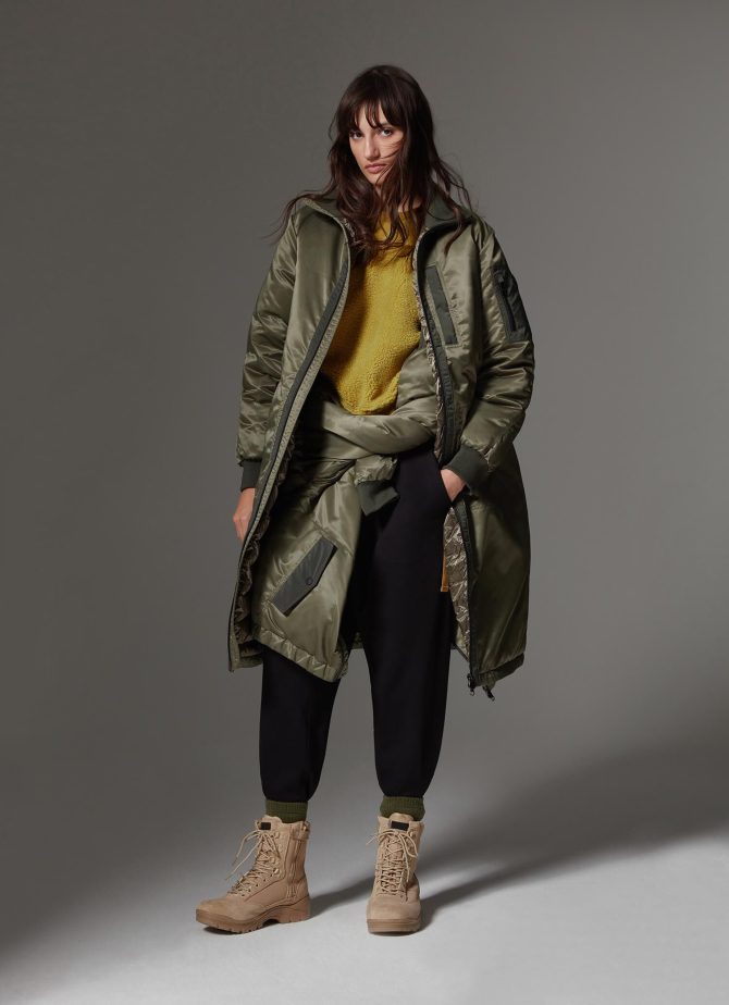 Colourblock down coat with turtle neck