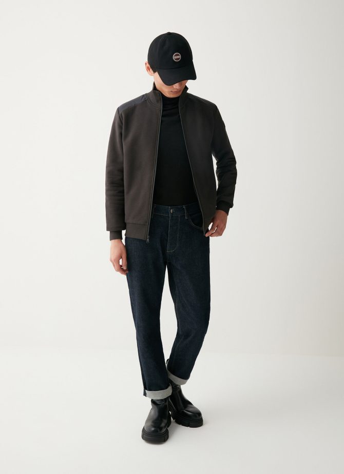 Cotton full-zip sweatshirt with nylon inserts