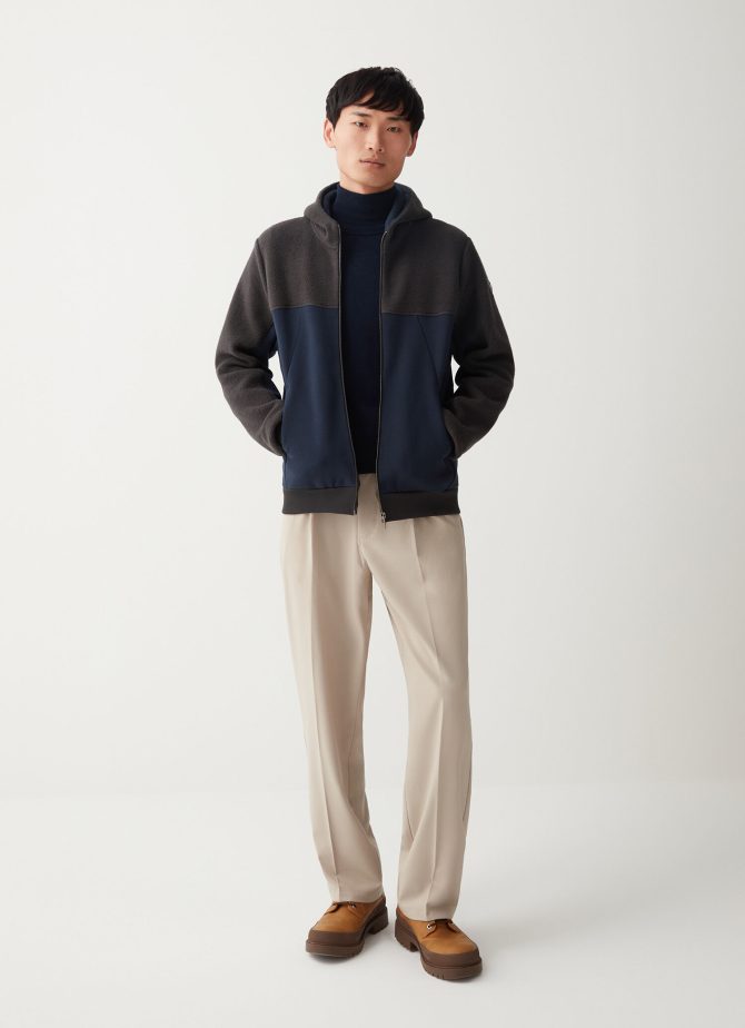 Hooded cotton blend full zip sweatshirt