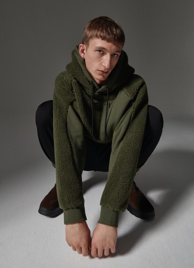 Hooded teddy fabric effect sweatshirt
