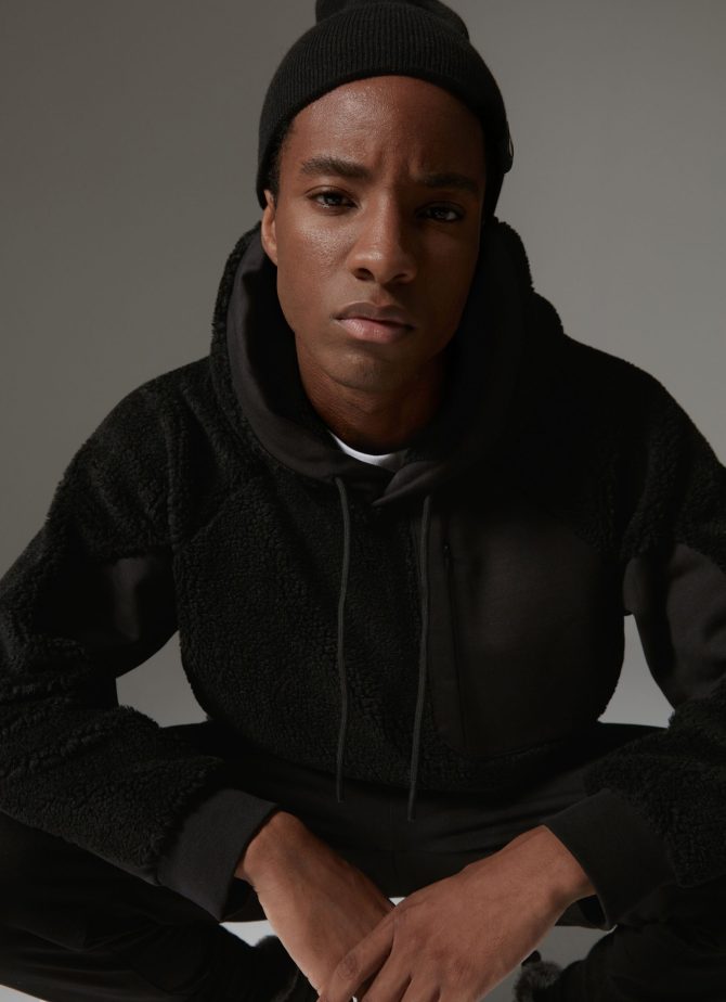 Hooded teddy fabric effect sweatshirt