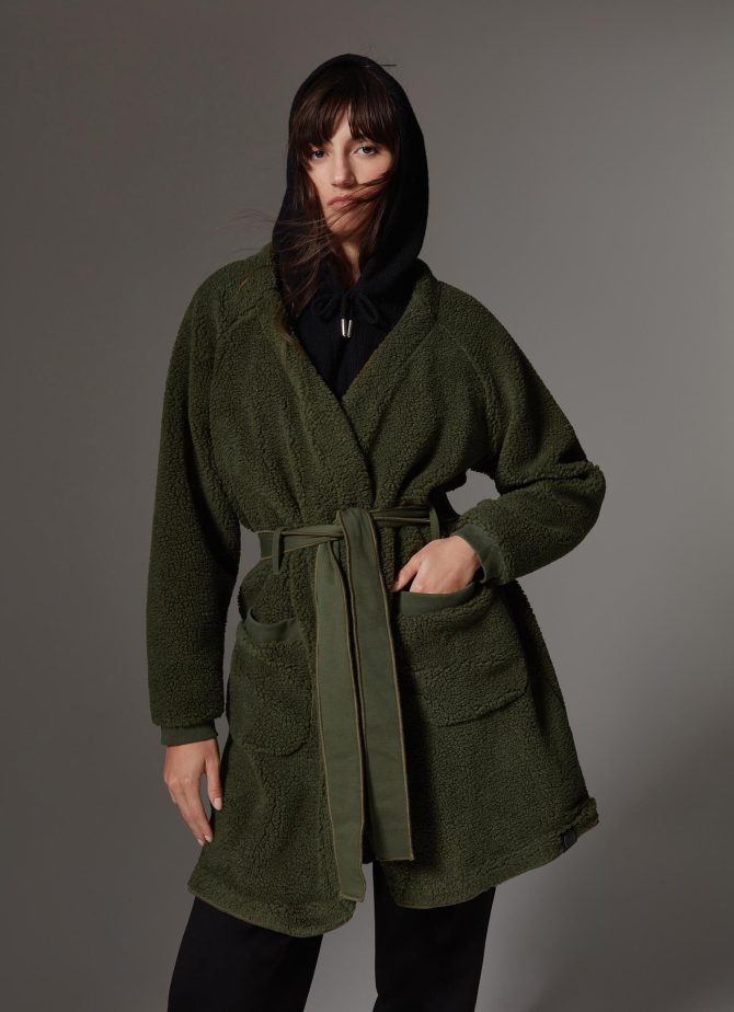 Long teddy fabric effect sweatshirt with belt - Image 3