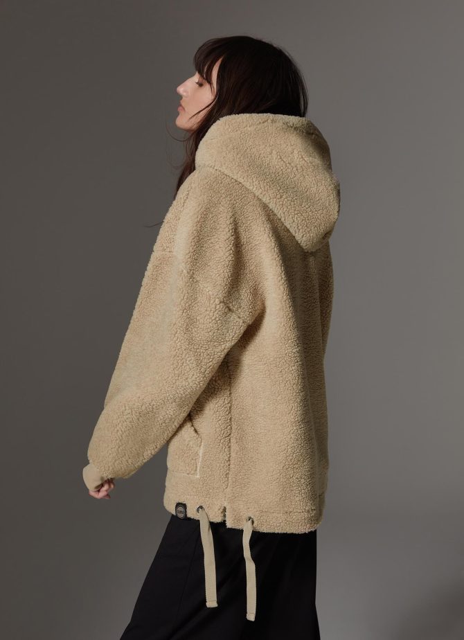 Long teddy fabric effect sweatshirt with hood - Image 3