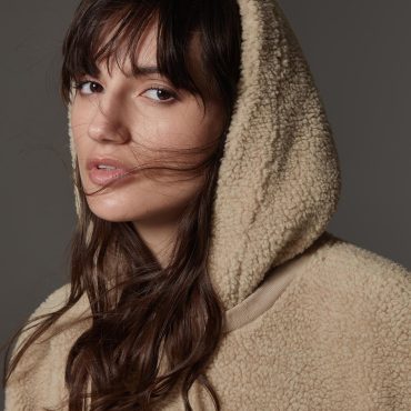 Long teddy fabric effect sweatshirt with hood