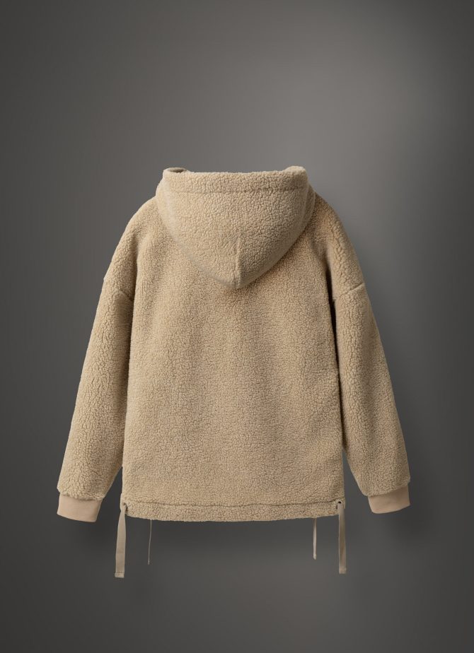 Long teddy fabric effect sweatshirt with hood - Image 5