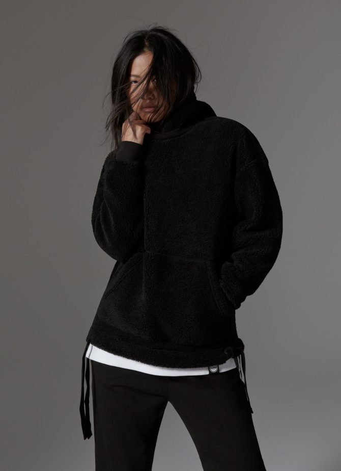 Long teddy fabric effect sweatshirt with hood - Image 3