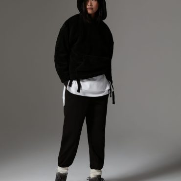 Long teddy fabric effect sweatshirt with hood