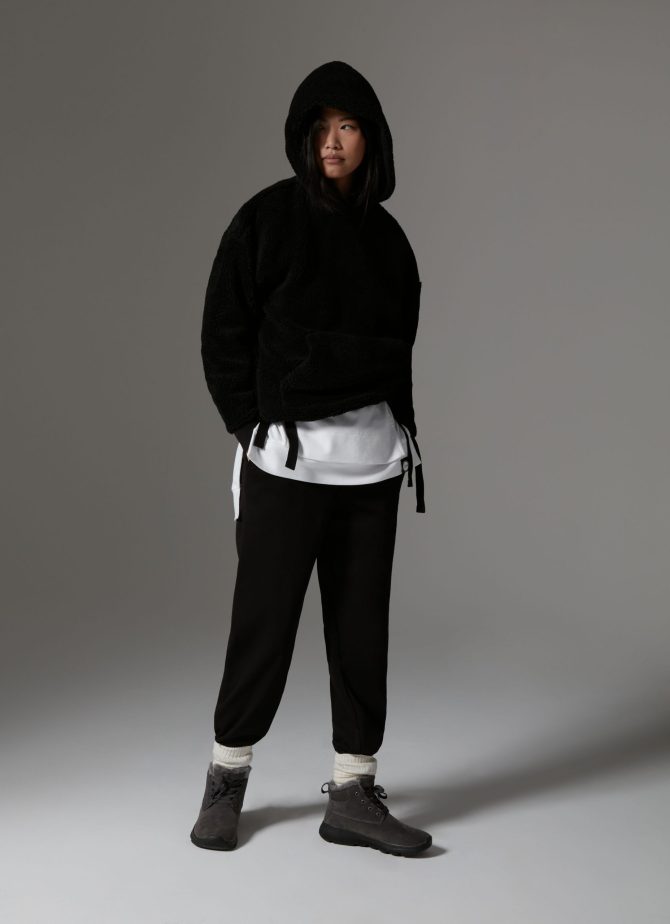 Long teddy fabric effect sweatshirt with hood