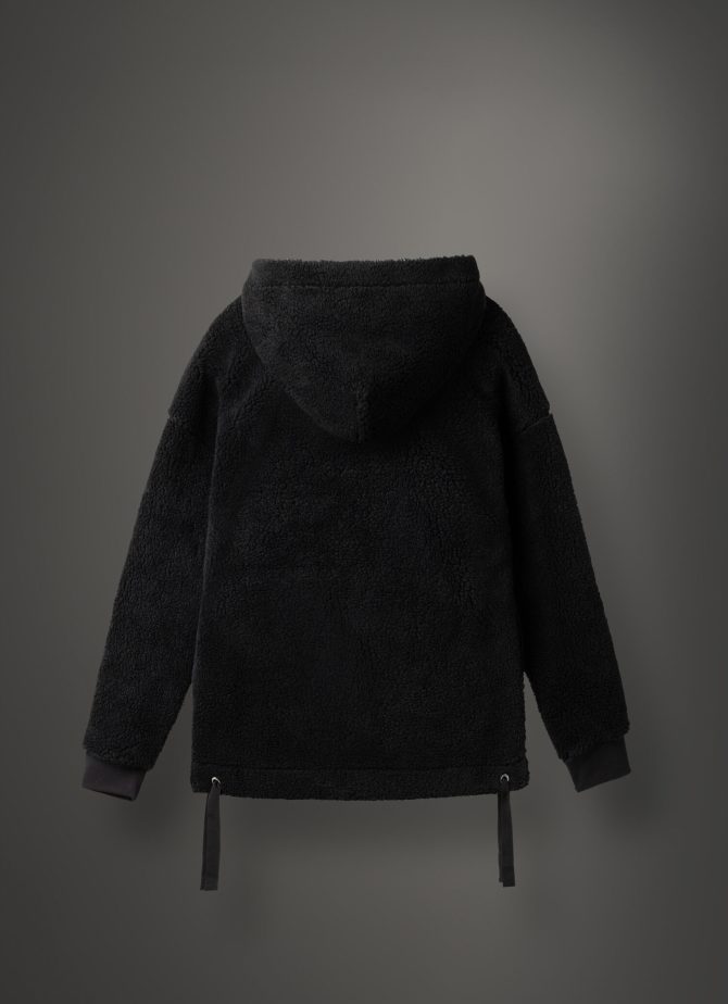 Long teddy fabric effect sweatshirt with hood - Image 5