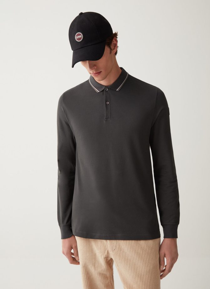 Long-sleeved polo shirt in stretch piqué - Image 3