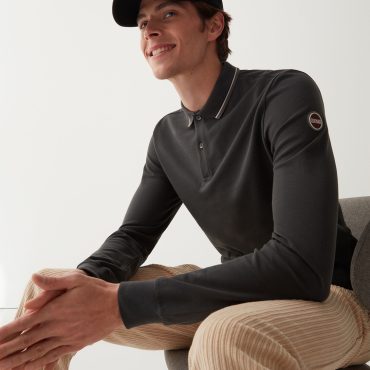 Long-sleeved polo shirt in stretch piqué
