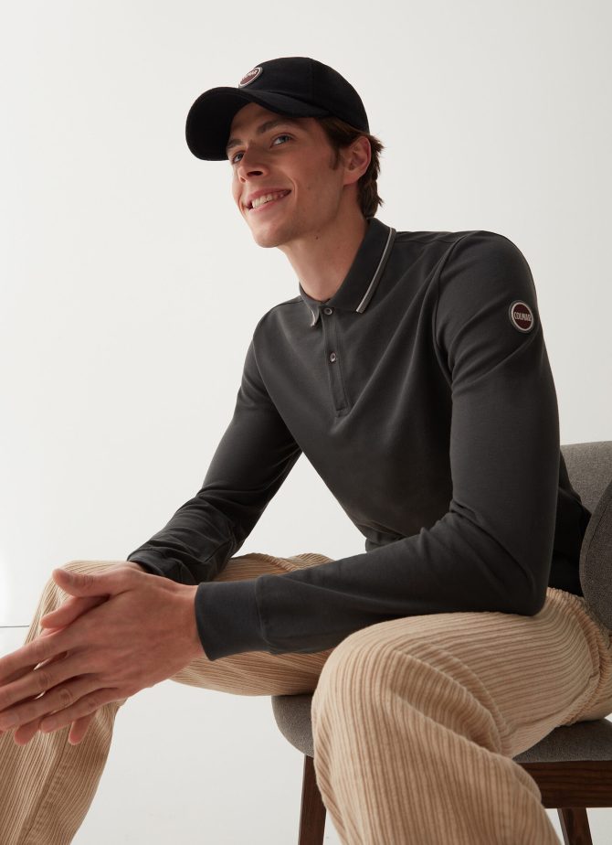 Long-sleeved polo shirt in stretch piqué