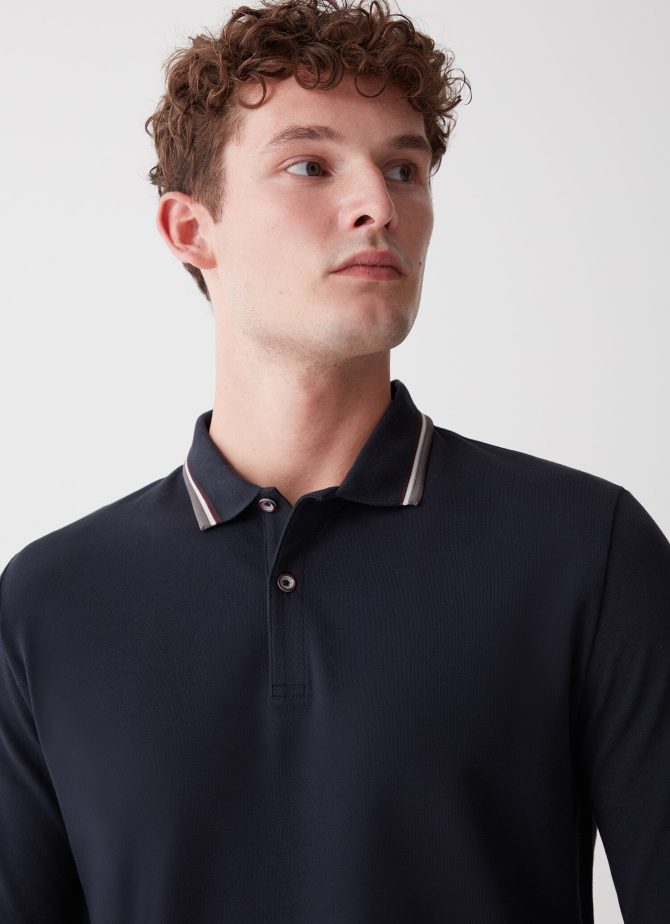 Long-sleeved polo shirt in stretch piqué - Image 3