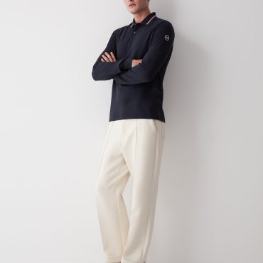 Long-sleeved polo shirt in stretch piqué