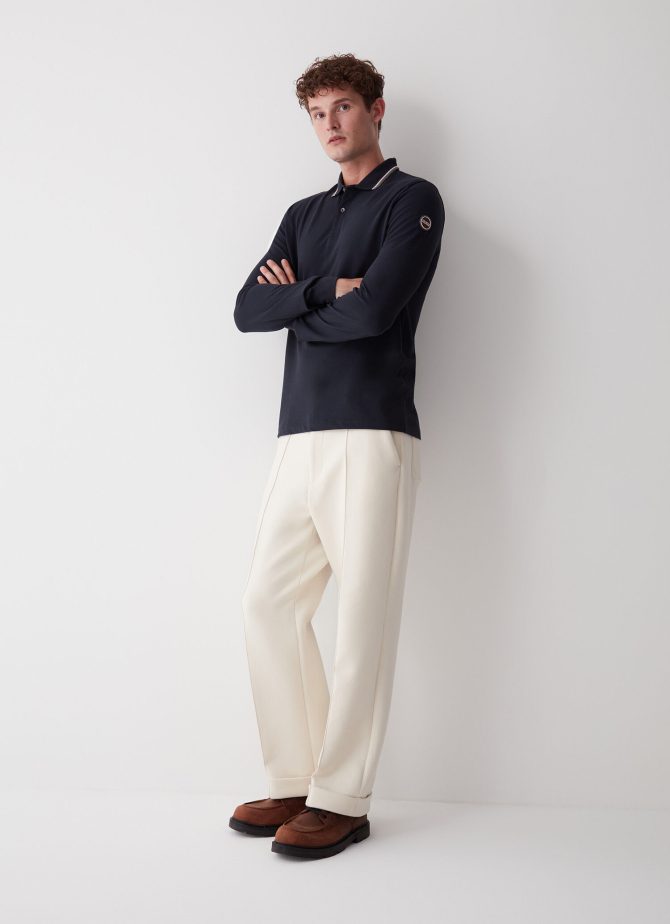 Long-sleeved polo shirt in stretch piqué