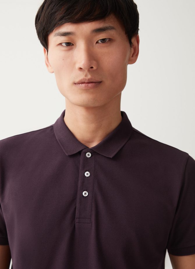 Stretch piqué cotton polo shirt