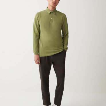 Cotton piquet stretch long-sleeved polo shirt