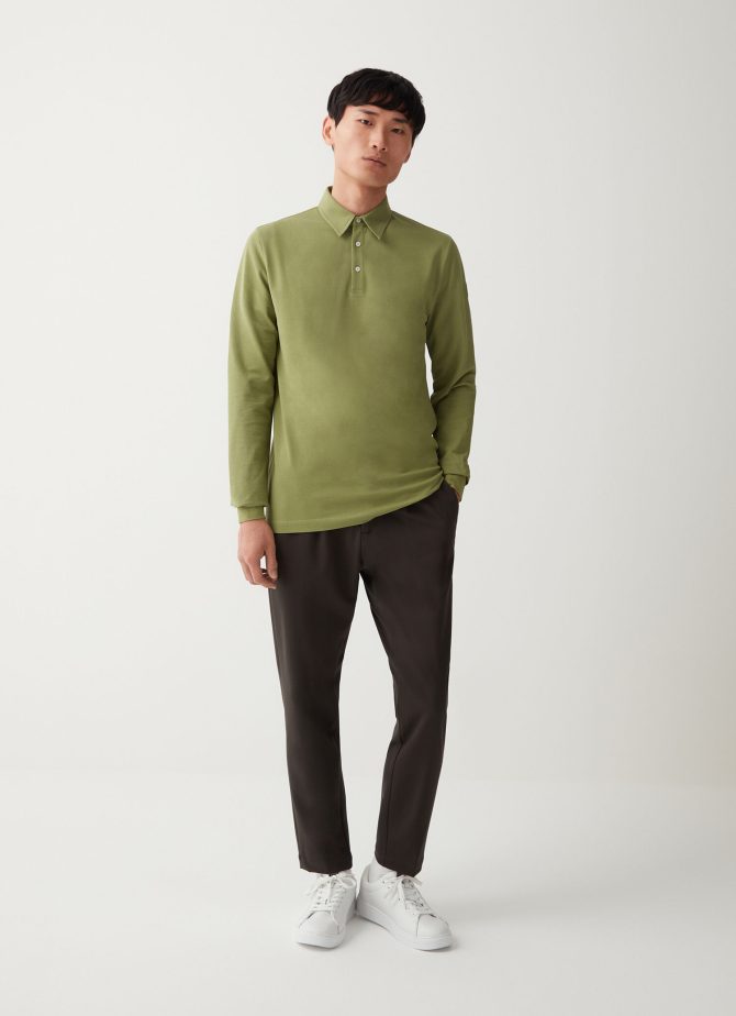 Cotton piquet stretch long-sleeved polo shirt
