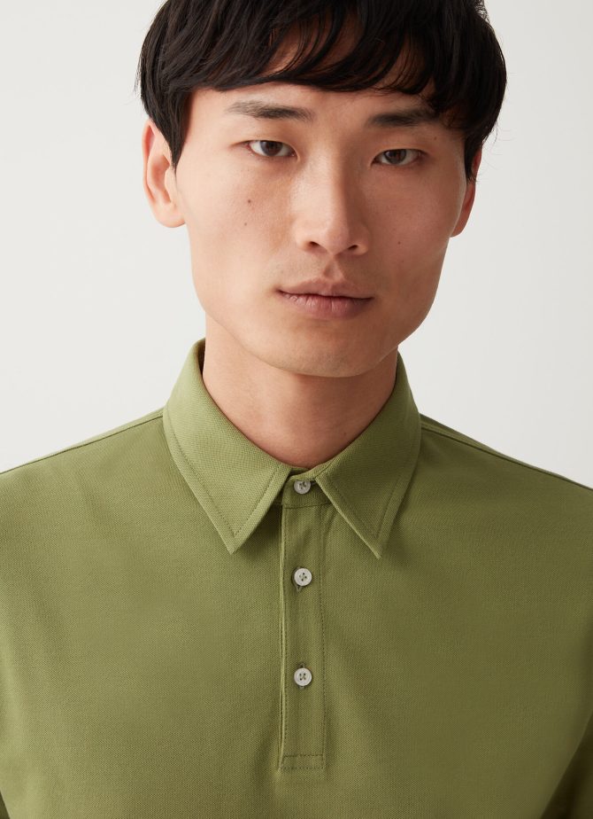 Cotton piquet stretch long-sleeved polo shirt - Image 2