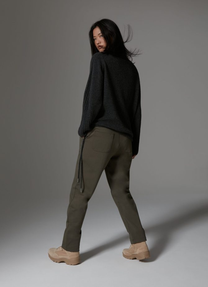 Stretch interlock trousers with drawstring