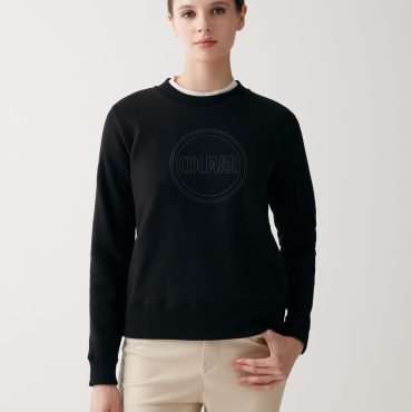 Round-neck sweatshirt with maxi glitter logo