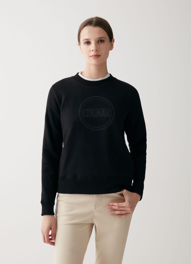 Round-neck sweatshirt with maxi glitter logo