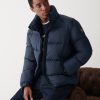 Puffy down jacket with high collar