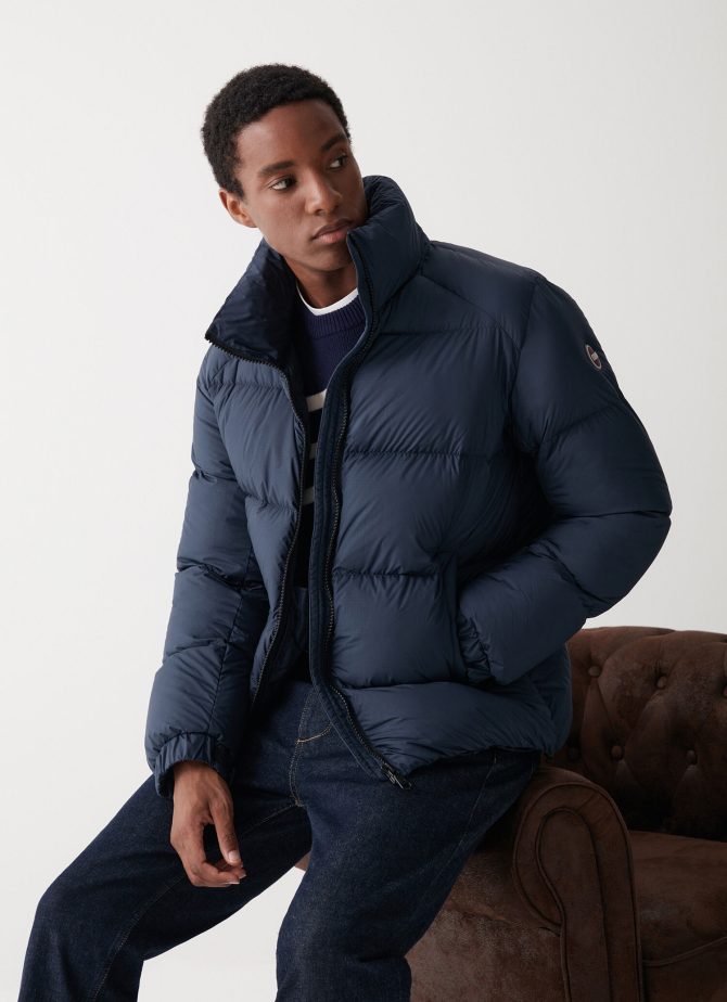 Puffy down jacket with high collar