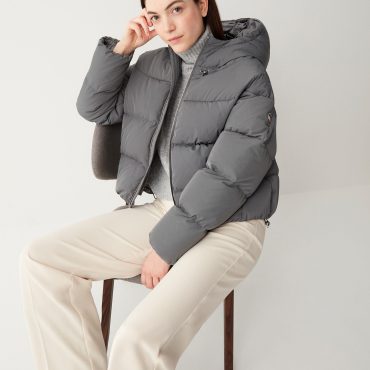 Oversized taffeta down jacket with hood
