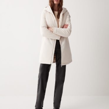 Long down jacket in 3-layer satin-effect fabric