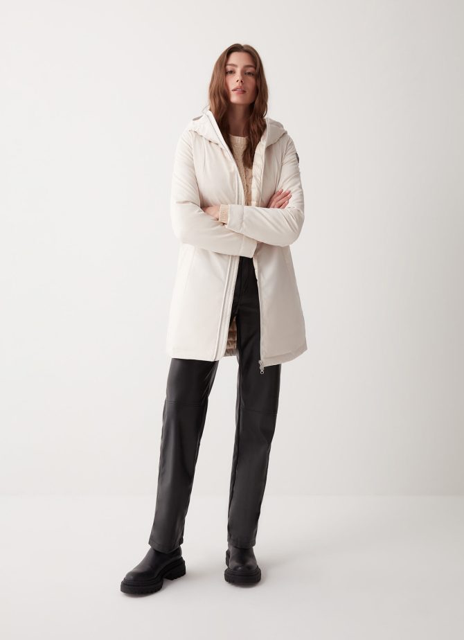 Long down jacket in 3-layer satin-effect fabric