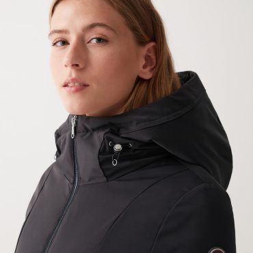 Long down jacket in 3-layer satin-effect fabric