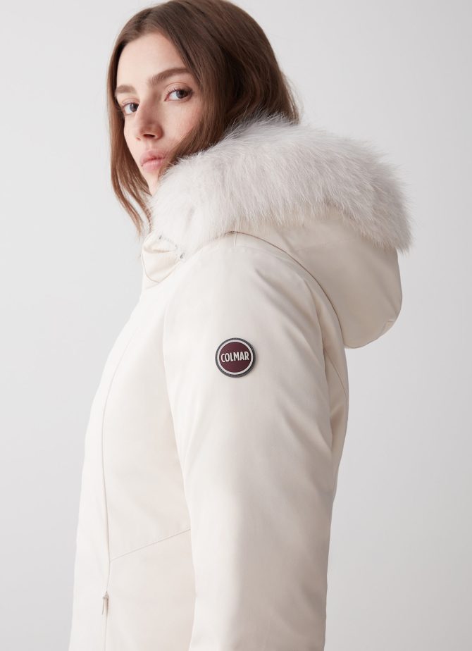 Longline 3 layer satin down jacket with hood - Image 3