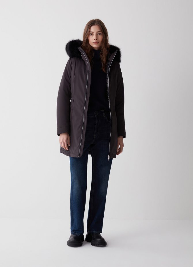 Longline 3 layer satin down jacket with hood - Image 3