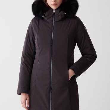 Longline 3 layer satin down jacket with hood